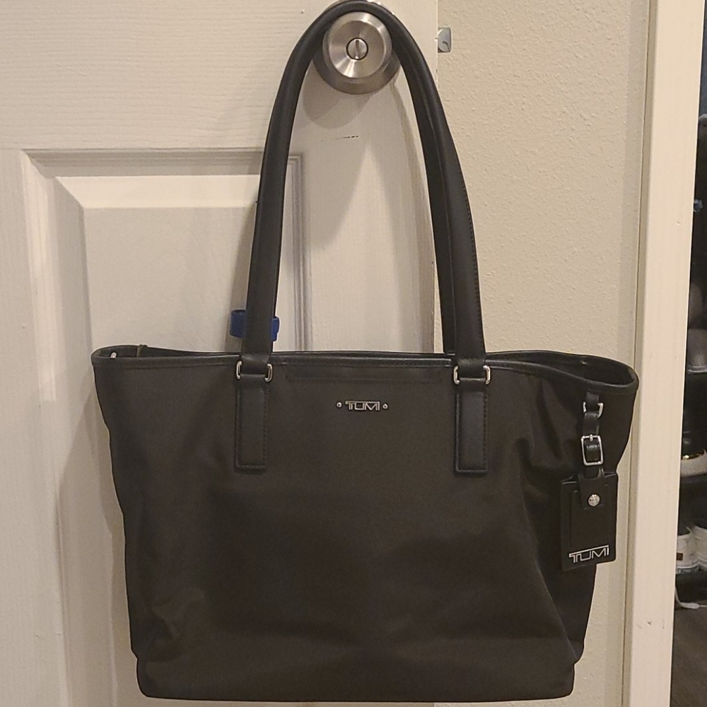 TUMI Nell Black Nylon Tote w/ Blue Accents…